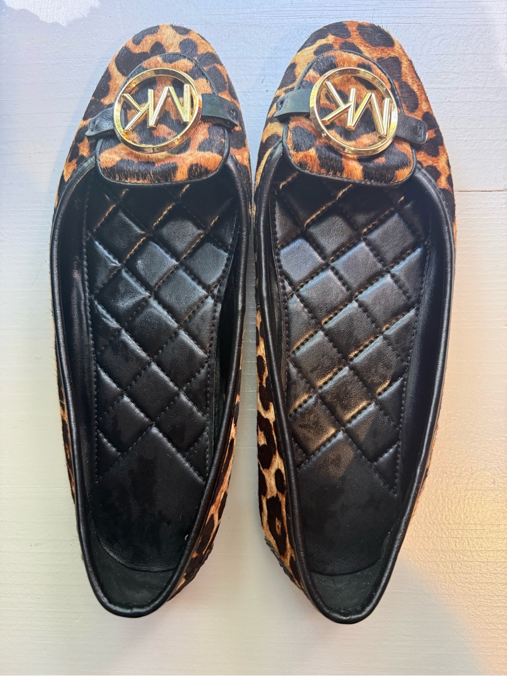 Michael Kors Leopard Print Quilted Ballet Flats with Gold Logo